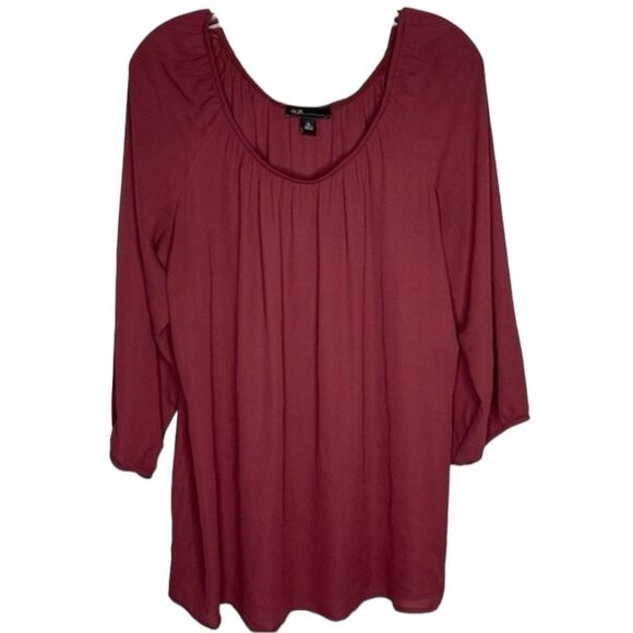 AGB Maroon Flowy Long Sleeve Lightweight Stretch Blouse XL - Picture 1 of 11